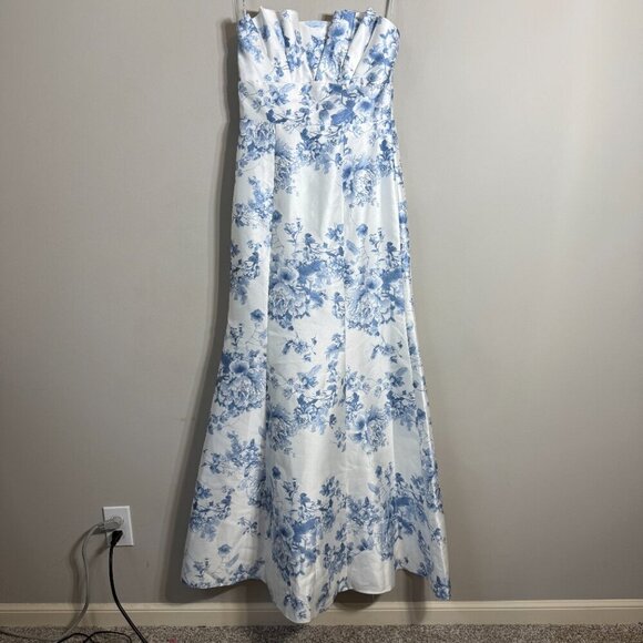Alfred Sung Floral Ruffle Strapless Trumpet Maxi Gown Women's 4 Cottage Rose NWT - Picture 5 of 12